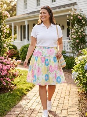Lilly Pulitzer Skirt Vintage Floral A-Line Women XL Comfort Preppy Spring Travel